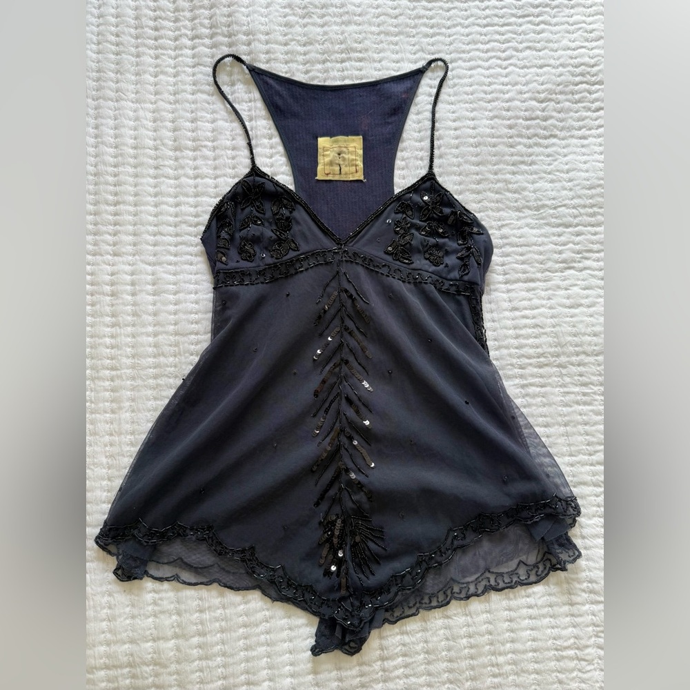RARE aso the vampire diaries free people black beaded tank top size 6